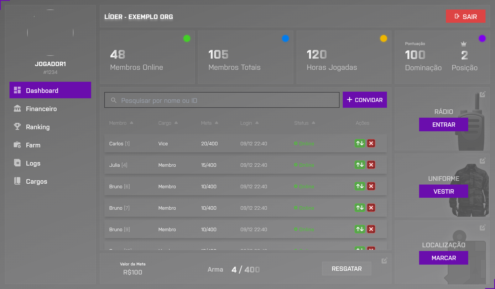 1 mês / TBS Group Manager — Painel de Organizações com Financeiro, Farm, Craft e Ranking - Imagem 4